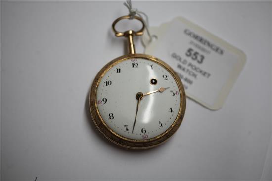 A 19th century continental gold keywind pocket watch,